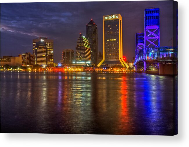 Clouds Acrylic Print featuring the photograph Jacksonville at Night by Debra and Dave Vanderlaan