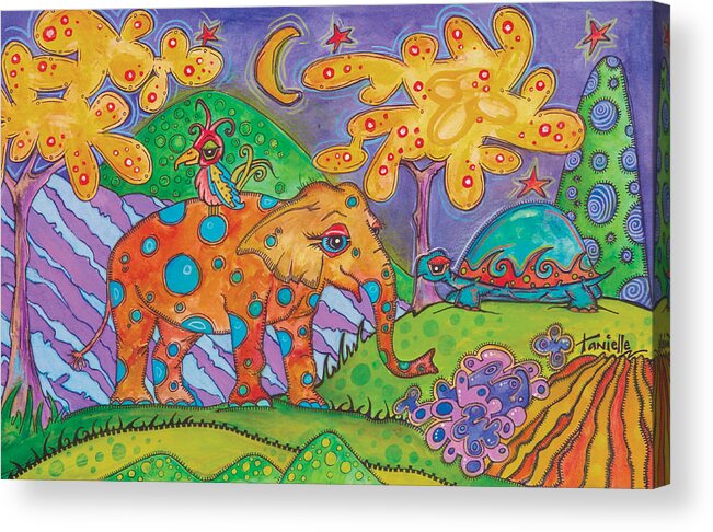 Whimsical Landscape Acrylic Print featuring the painting Jungle Friends by Tanielle Childers