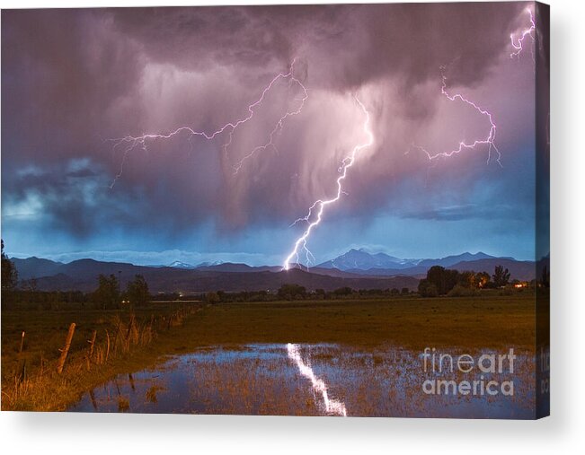 Lightning Acrylic Print featuring the photograph Lightning Striking Longs Peak Foothills 2 by James BO Insogna
