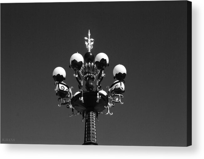 Central Park Acrylic Print featuring the photograph LIGHTS in the SKY in BLACK AND WHITE by Rob Hans