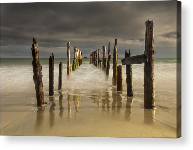 00498866 Acrylic Print featuring the photograph Old Wharf At Sunset Saint Clair Beach by Colin Monteath