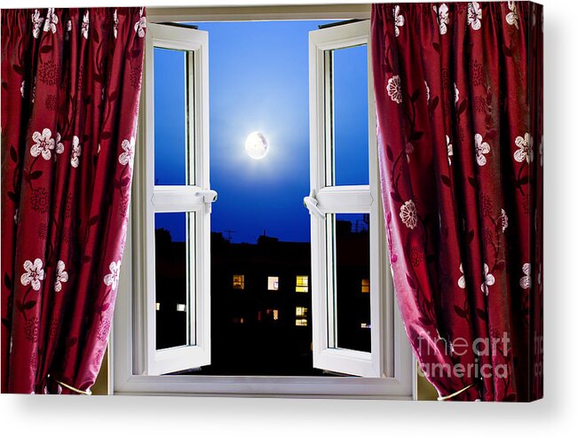 Night Acrylic Print featuring the photograph Open window at night by Simon Bratt