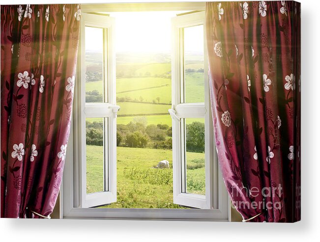 Air Acrylic Print featuring the photograph Open window with countryside view by Simon Bratt