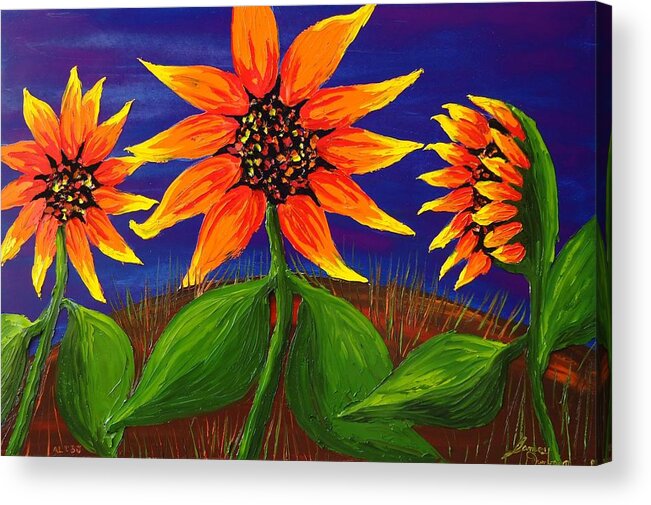  Acrylic Print featuring the painting Orange Sunflowers Blue Sky by James Dunbar