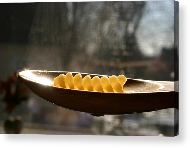 Brown Acrylic Print featuring the photograph Pasta shape in wooden spoon by Emanuel Tanjala