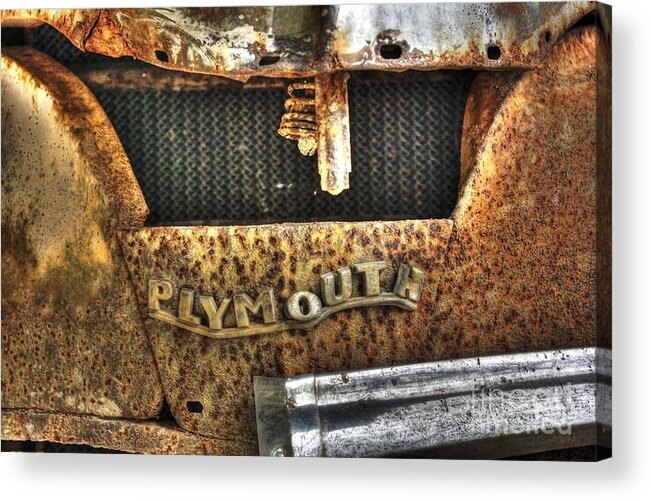 Old Acrylic Print featuring the photograph Plymouth Logo Relic by Dan Stone