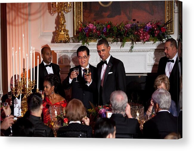 History Acrylic Print featuring the photograph President Barack Obama And President Hu by Everett