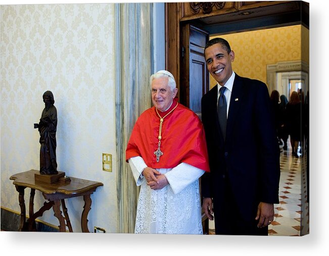 History Acrylic Print featuring the photograph President Barack Obama Meets With Pope by Everett