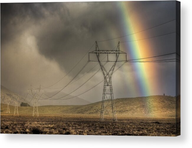 00441044 Acrylic Print featuring the photograph Rainbow Over Powerlines by Colin Monteath