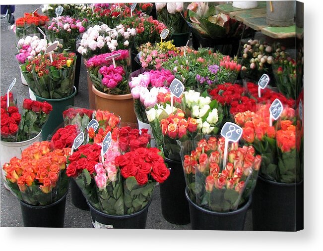 Flower Acrylic Print featuring the photograph Red Flowers in French Flower Market by Carla Parris