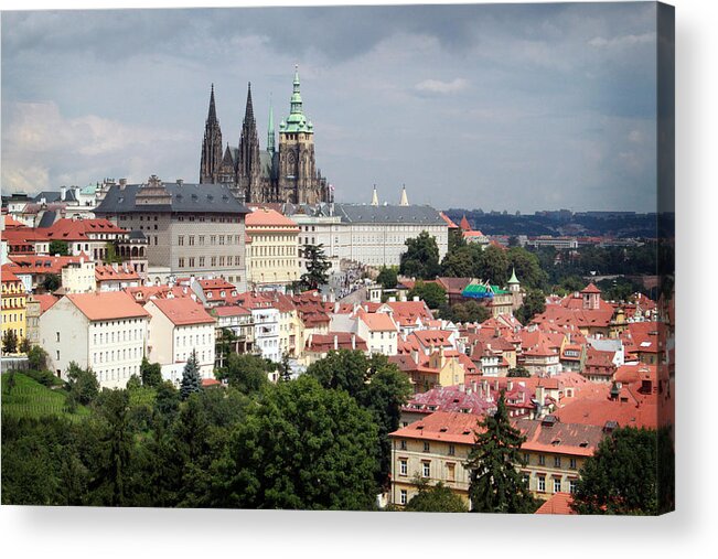 Prague Acrylic Print featuring the photograph Red Rooftops of Prague by Linda Woods