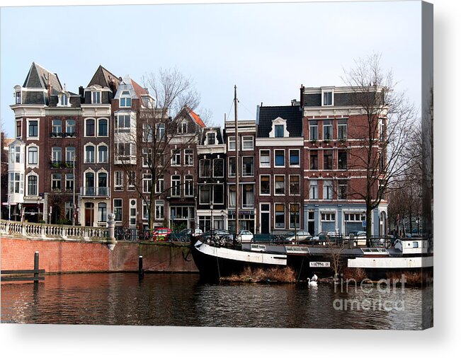 Along The River Acrylic Print featuring the digital art River Scenes from Amsterdam by Carol Ailles