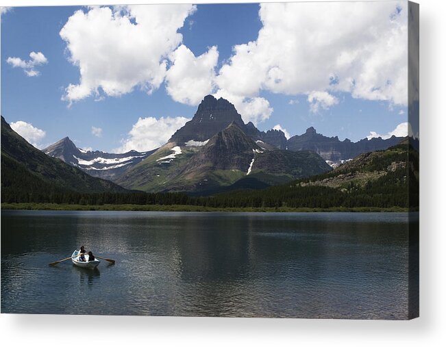 Rowboat Acrylic Print featuring the photograph Rowboat at Many Glacier by Lorraine Devon Wilke
