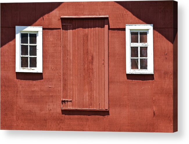 Americana Acrylic Print featuring the photograph Rustic Red Barn Door with Two White Wood Windows by David Letts