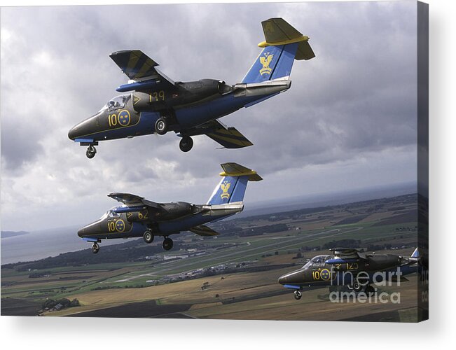 Team 60 Acrylic Print featuring the photograph Saab 105 Jet Trainers Of The Swedish by Daniel Karlsson