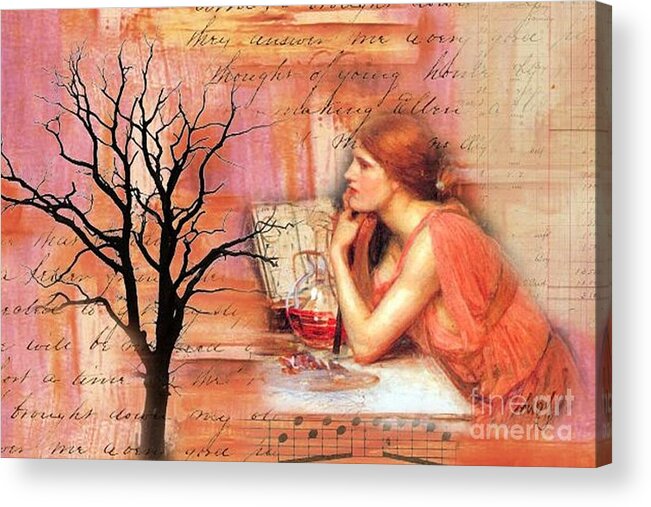Art;digital Collage;vintage;lady;waterhouse;orange;tree Acrylic Print featuring the digital art Scorceress of TIme by Ruby Cross