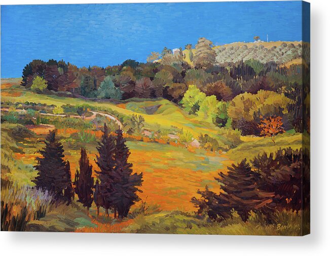 Landscape Acrylic Print featuring the painting Sicily Landscape by Judith Barath