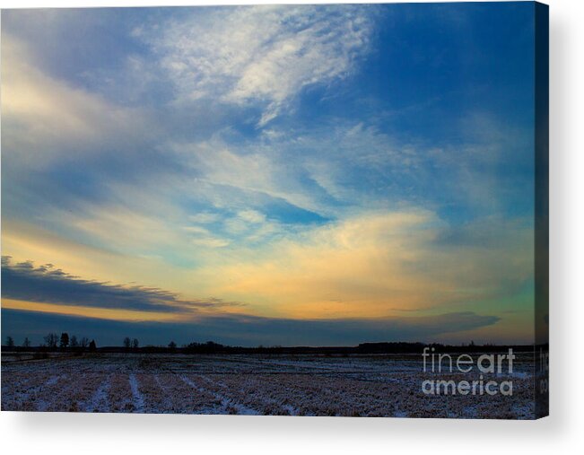 Sunset Acrylic Print featuring the photograph Snowy Field Sunset by Ursula Lawrence