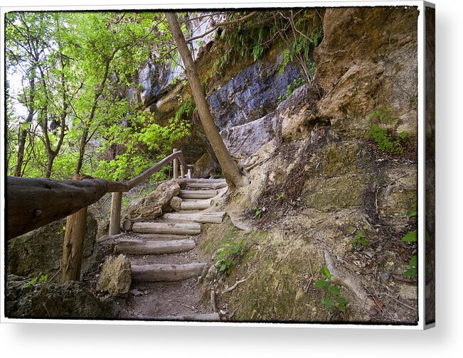 Hamilton Pool Acrylic Print featuring the photograph Steps To The Cave by Lisa Spencer