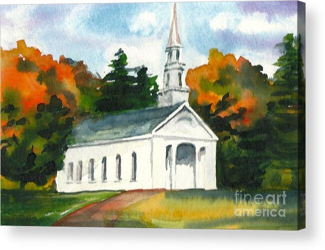 Fall Acrylic Print featuring the painting Sudbury Chapel in Fall II by Lynn Babineau