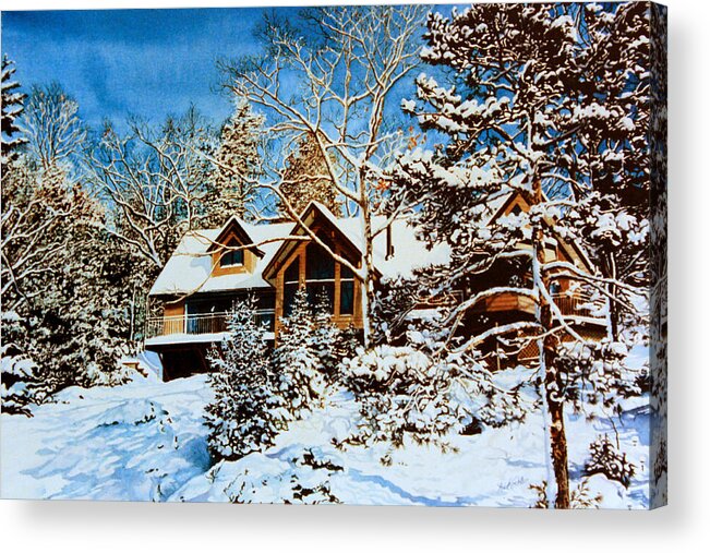Watercolor Acrylic Print featuring the painting Summer House Portrait in Winter by Hanne Lore Koehler