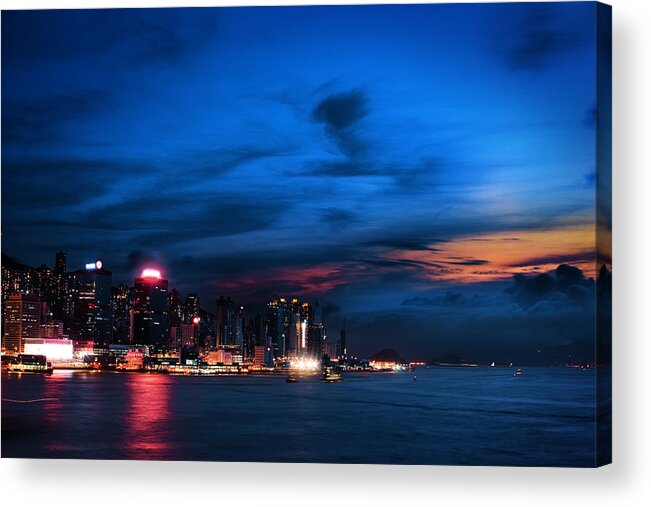 Kowloon Acrylic Print featuring the photograph Sunset at Victoria harbour by Afrison Ma