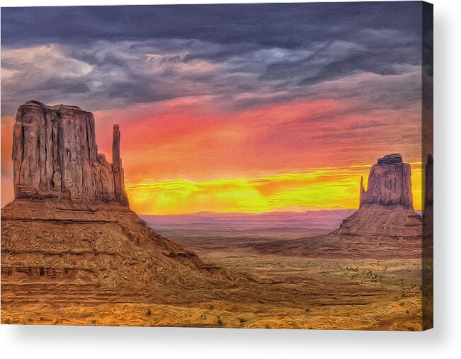 Sunset Acrylic Print featuring the painting Sunset Storm at Monument Valley by Dominic Piperata