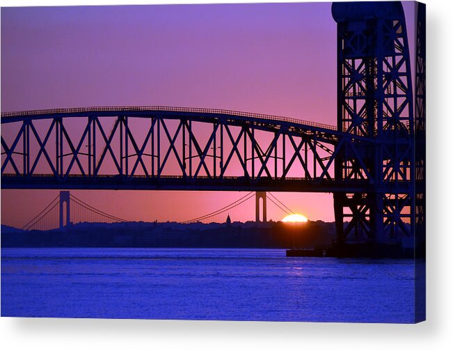 Sunset Acrylic Print featuring the photograph Sunset Verrazano Under Marine Park Bridge by Maureen E Ritter