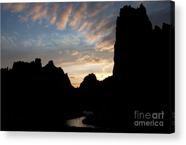 America Acrylic Print featuring the photograph Sunset with Rugged Cliffs in Silhouette by Karen Lee Ensley