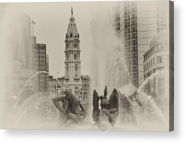 Fountain Acrylic Print featuring the photograph Swann Memorial Fountain in Sepia by Bill Cannon