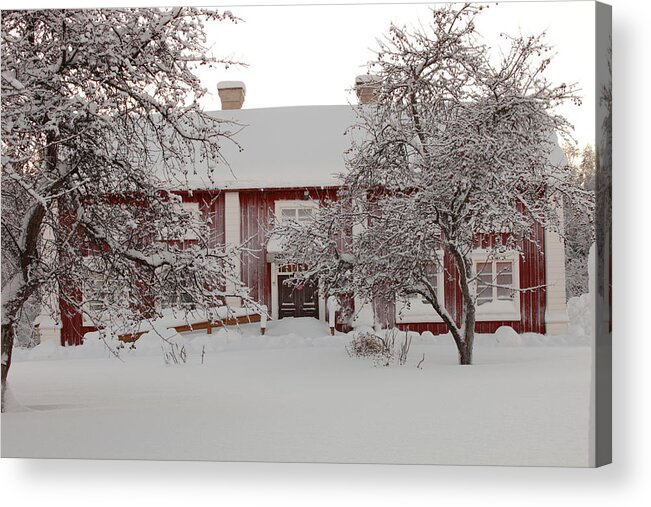 Barn Acrylic Print featuring the photograph Swedish farm house in winter by Ulrich Kunst And Bettina Scheidulin