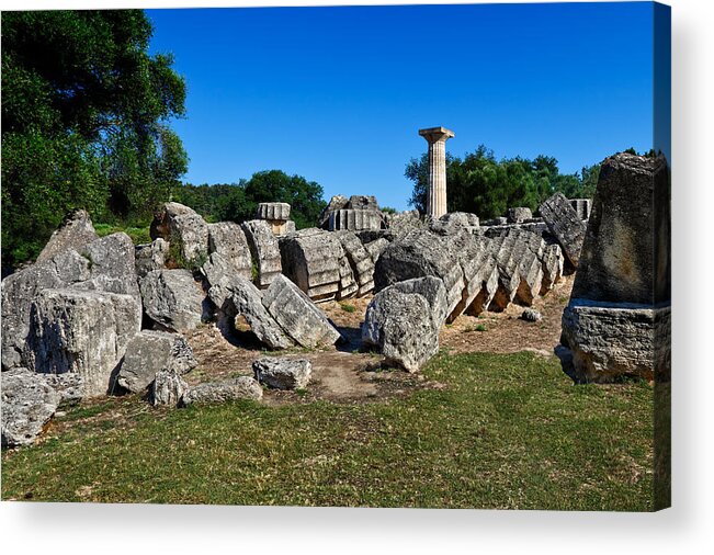 Ancient Acrylic Print featuring the photograph Temple of Zeus - Ancient Olympia by Constantinos Iliopoulos