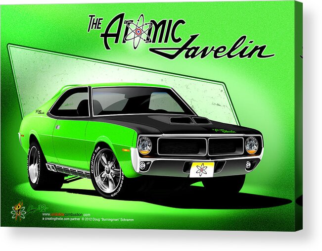 Cars Acrylic Print featuring the digital art The Atomic Javelin by Doug Schramm