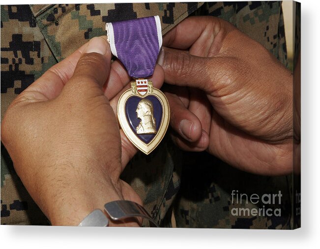 Close-up Acrylic Print featuring the photograph The Purple Heart Award by Stocktrek Images