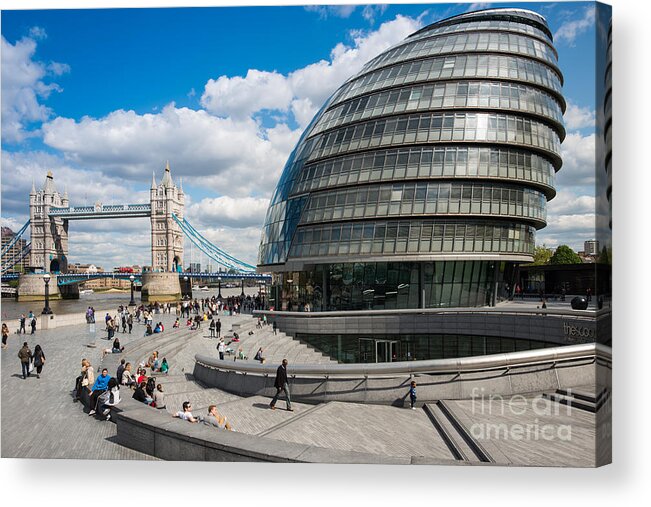 British Acrylic Print featuring the photograph Tower bridge with City hall by Andrew Michael