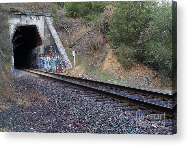 Transportation Acrylic Print featuring the photograph Train Tunnel At The Muir Trestle in Martinez California . 7D10228 by Wingsdomain Art and Photography