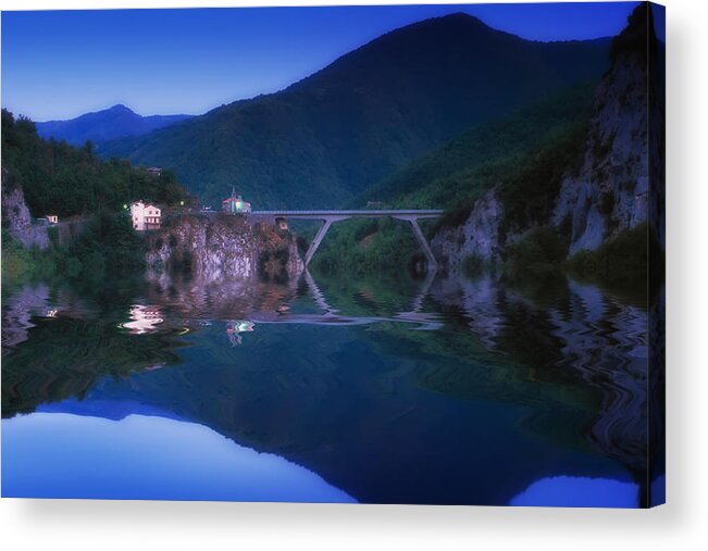 Imaginary Landscapes Acrylic Print featuring the photograph TRIORA LORETO bridge at sunset - Il ponte DI LORETO sul calar della sera by Enrico Pelos