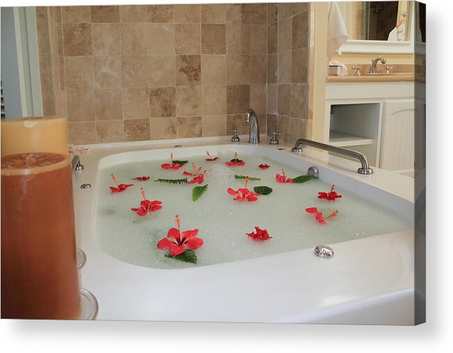 Bath Tub Acrylic Print featuring the photograph Tub of Hibiscus by Shane Bechler