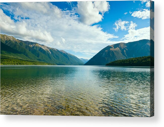 Amazing Acrylic Print featuring the photograph View above a beautiful lake during mid day by U Schade