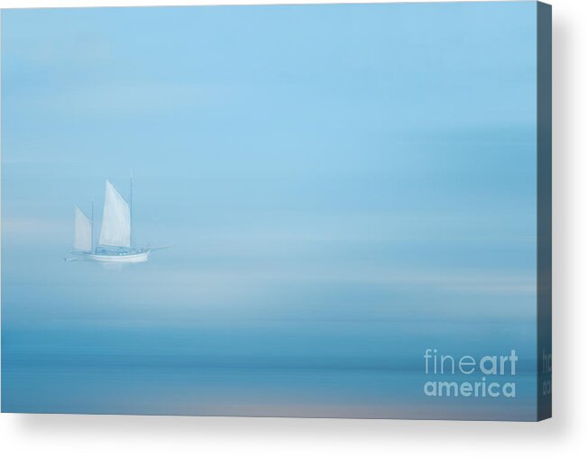 Boat Acrylic Print featuring the photograph White Sails in a Blue Mist by Ann Garrett