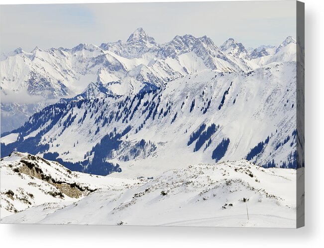 Mountains Acrylic Print featuring the photograph Winter in the alps - snow covered mountains by Matthias Hauser