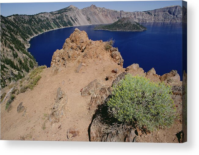 Mp Acrylic Print featuring the photograph Wizard Island And Lake Shore, Mt by Gerry Ellis