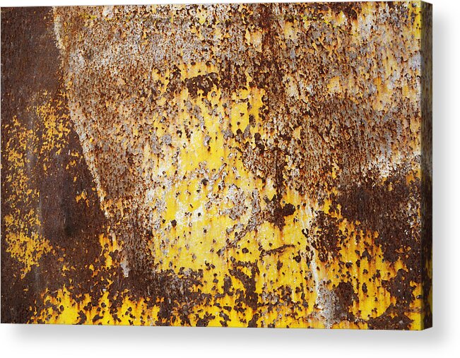 Metal Acrylic Print featuring the photograph Yellow rusty metal surface by Matthias Hauser