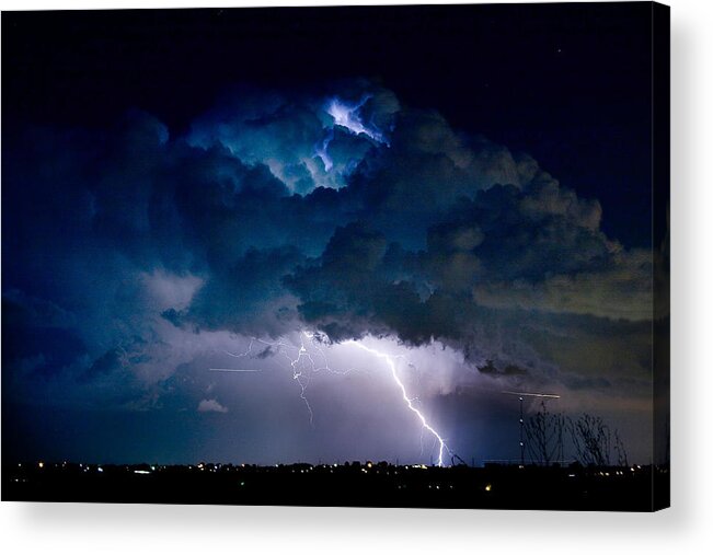 Lightning Acrylic Print featuring the photograph Clouds of Light Lightning Striking Boulder County Colorado by James BO Insogna