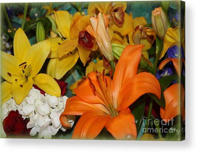 Day Lilies Acrylic Print featuring the photograph Day Lilies and Spring Blossoms by Dora Sofia Caputo