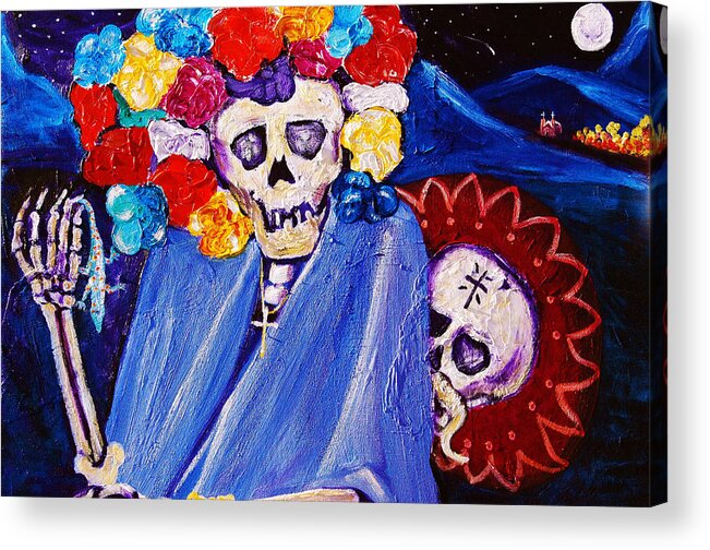 Dia De Los Muertos Acrylic Print featuring the painting one eyed jack and Catrina by George Chacon