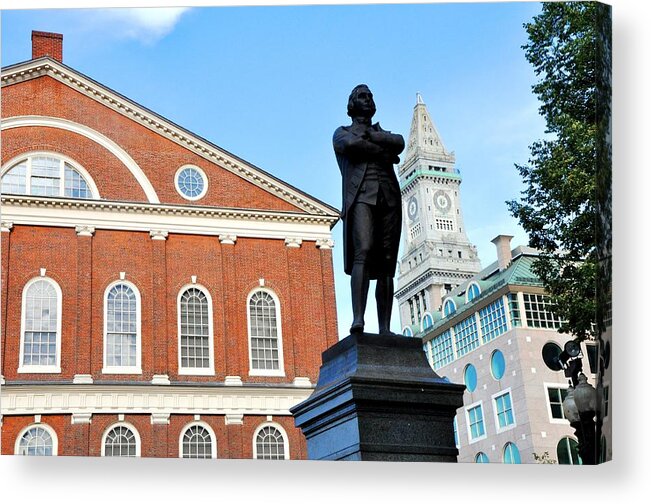 Quincy Market Acrylic Print featuring the photograph Quincy Market and Sam Adams by Andrew Dinh
