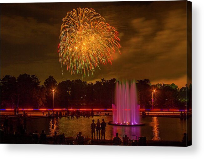 Forest Park Acrylic Print featuring the photograph 4th of July Fireworks in Forest Park #1 by Garry McMichael