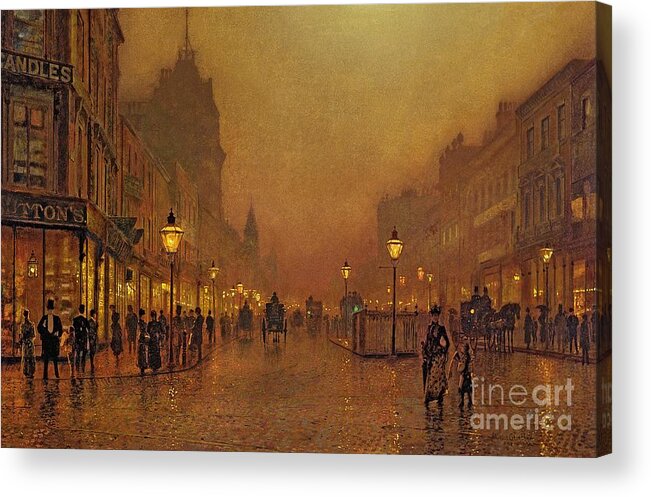 Street Acrylic Print featuring the painting A Street at Night by John Atkinson Grimshaw