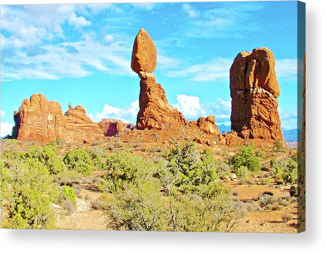 Balanced Rock In Arches National Park Acrylic Print featuring the photograph Balanced Rock in Arches National Park, Utah #1 by Ruth Hager